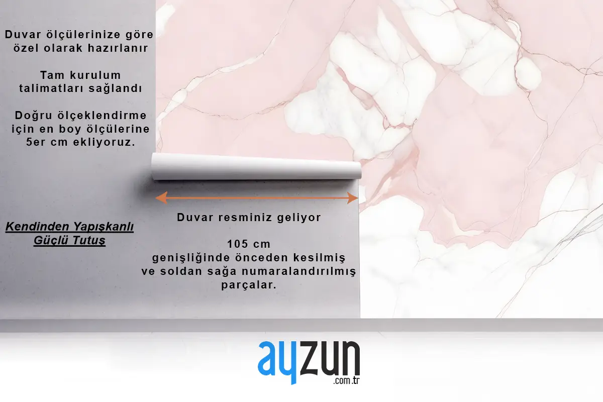 İnce Damar Desenli Soluk Pembe Ve Beyaz Mermer Dokusu Oturma Odası Salon Duvar Kağıdı