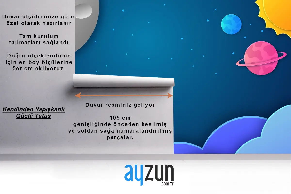Kağıt Stili Galaxy Uzay Çocuk Odası Duvar Kağıdı 