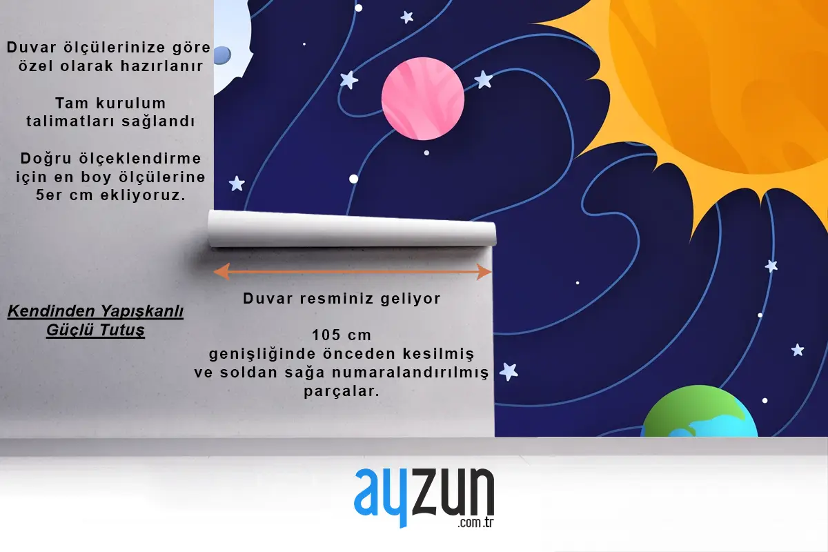 Kağıt Stili Galaxy Çocuk Odası Duvar Kağıdı 