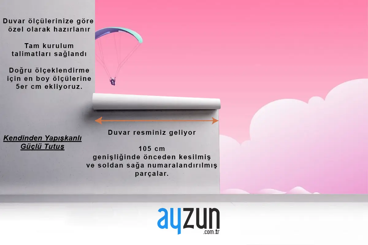 Bulutların Üstünde Paraşüt Çocuk Odası Duvar Kağıdı