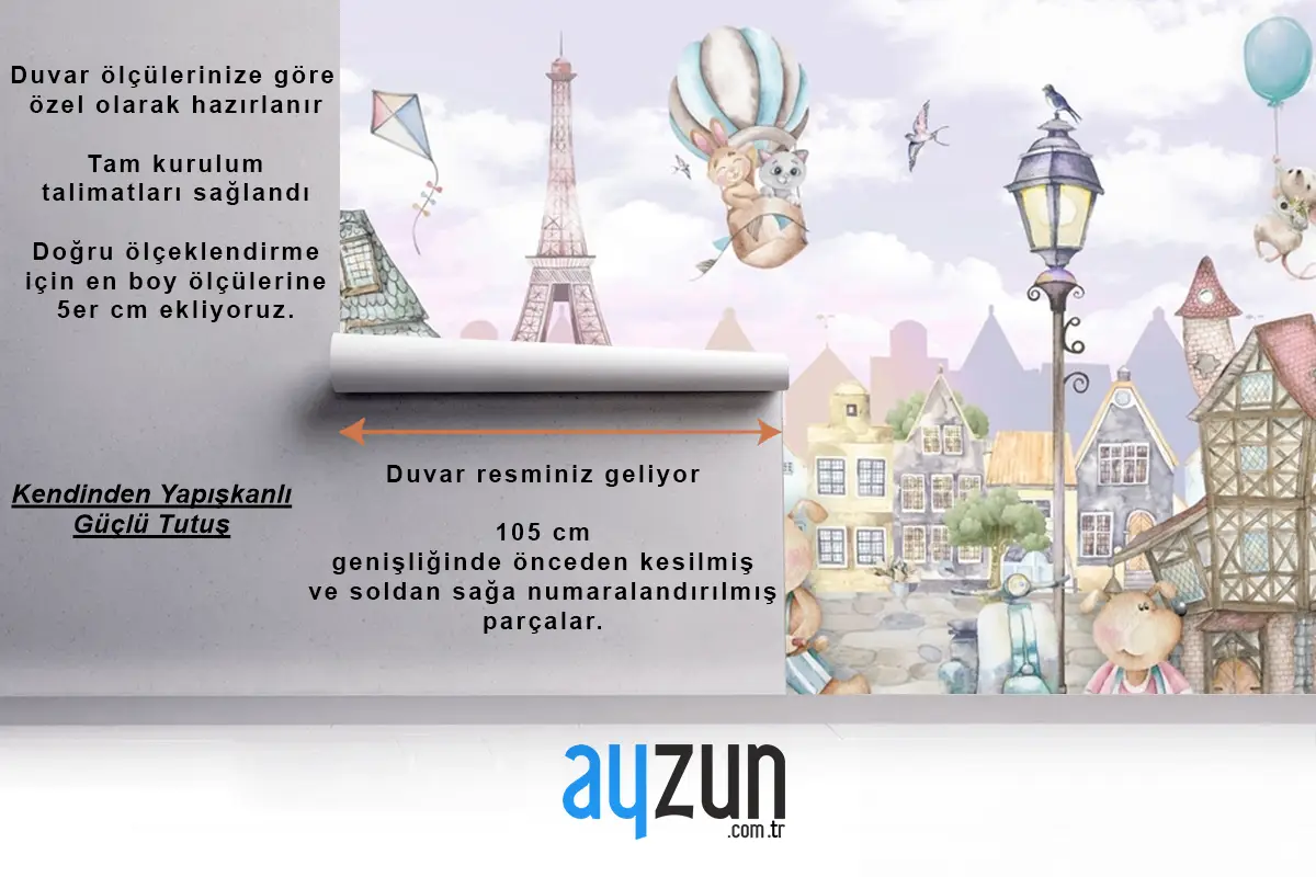 Paris Hayvanlar Retro Şehir Çocuk Odası Duvar Kağıdı