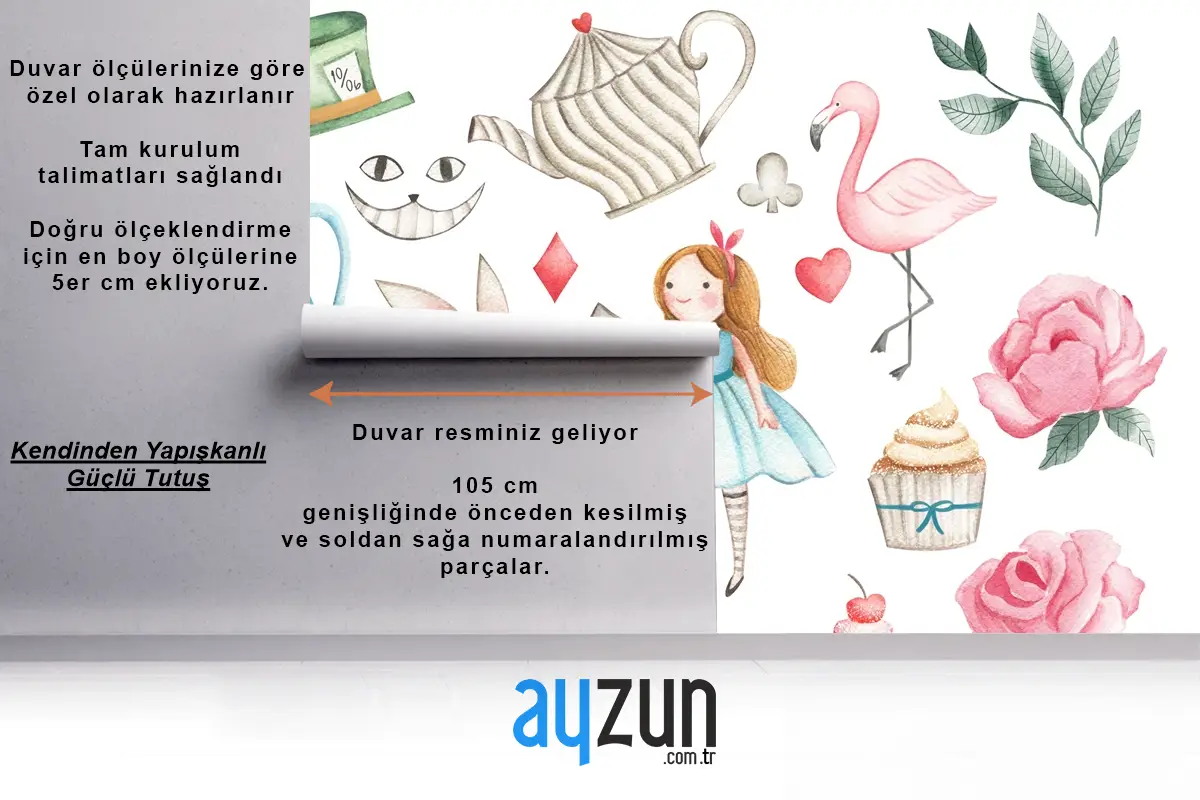 Pastel Alice Masalı ve Çay Saati Çocuk Odası Duvar Kağıdı