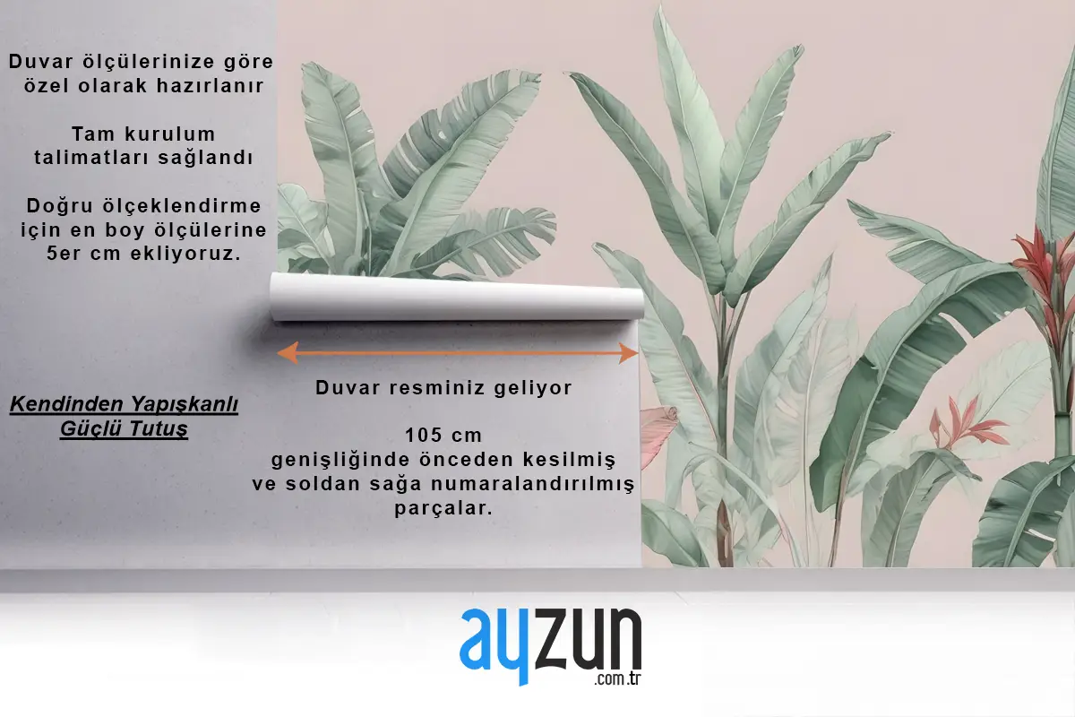 Pastel Pembe Ve Yeşil Vintage Tropikal Oturma Odası Salon Duvar Kağıdı
