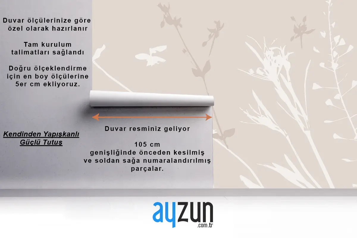 Pastel Renklerde Çiçek Silüetleri Tv Arkası Duvar Kağıdı