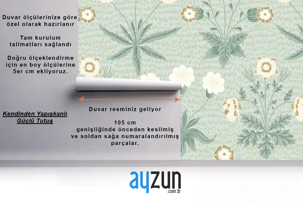 Desenli Çiçekli Çamaşır Odası Duvar Kağıdı 