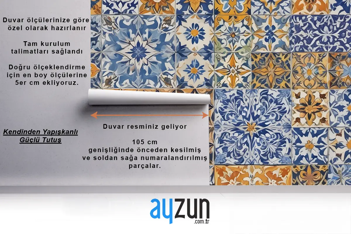 Desenli Çini Mutfak Duvar Kağıdı