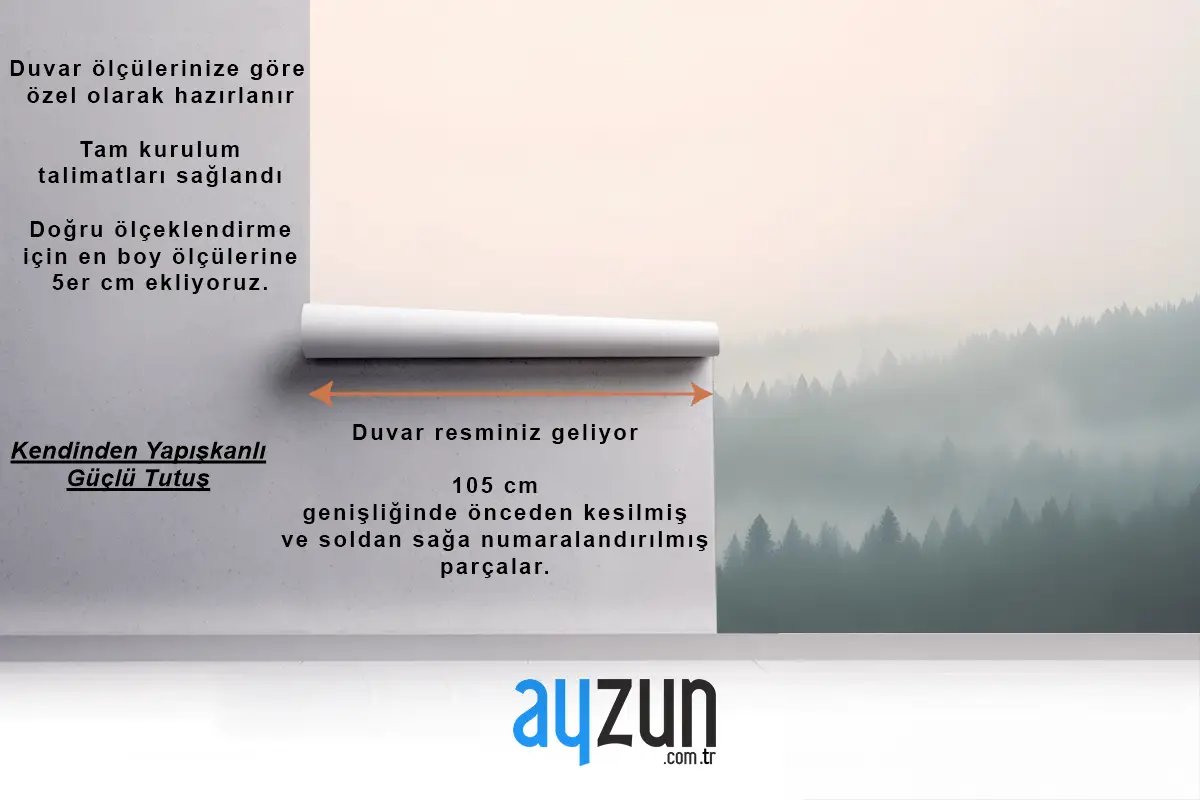 Şeftali Ve Yeşil Pastel Ombre Orman Yatak Odası Duvar Kağıdı