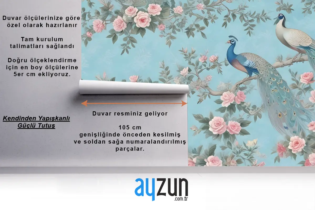 Şakayık Çiçeği Ile Tavus Kuşu Yatak Odası Duvar Kağıdı