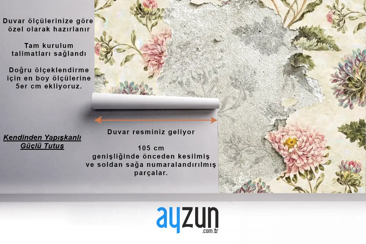 Beton Duvar Kağıdı Duvar Üzerine Çiçek Duvar Kağıdı Soyulması