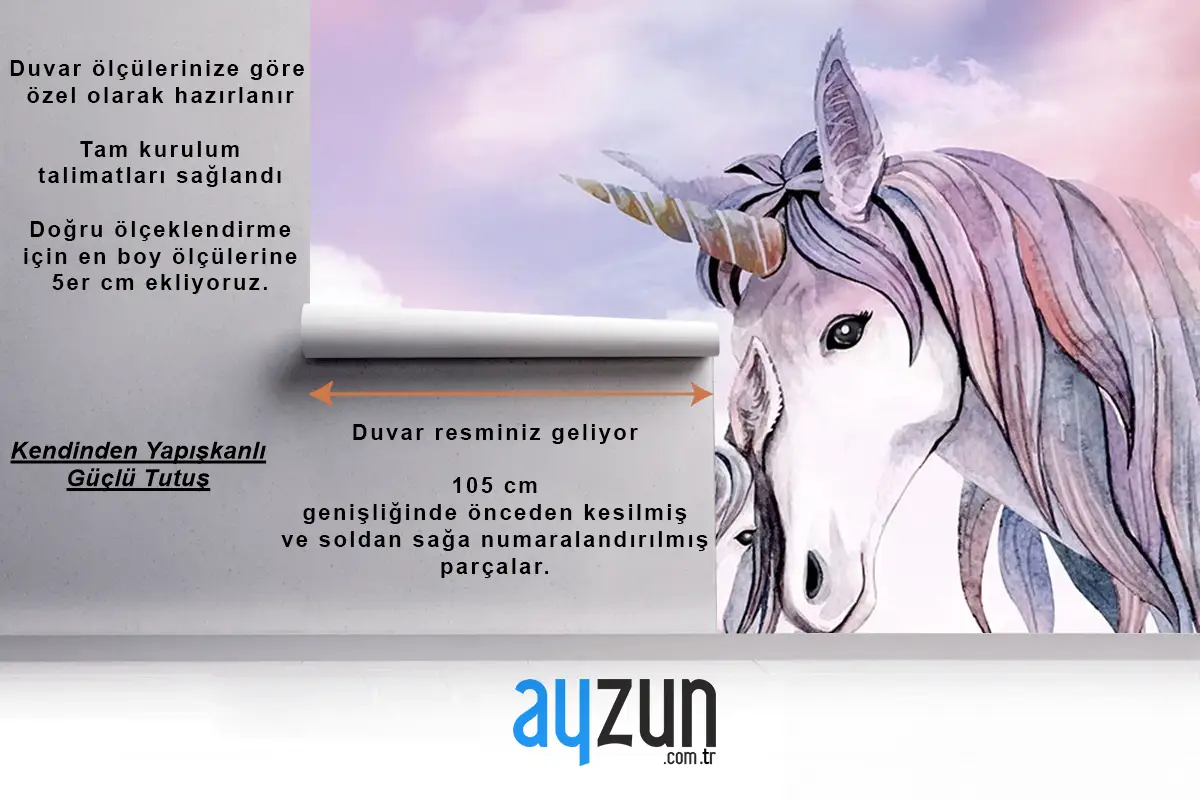 Pembe Bulutlar Üzerinde Unicorn Çocuk Odası Duvar Kağıdı