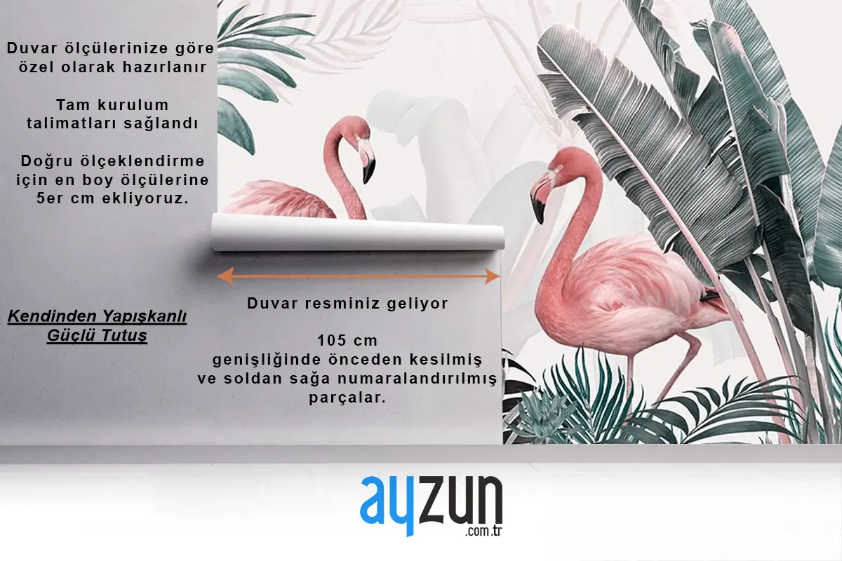Pembe Flamingolar Ve Tropikal Yapraklar Duvar Kağıdı
