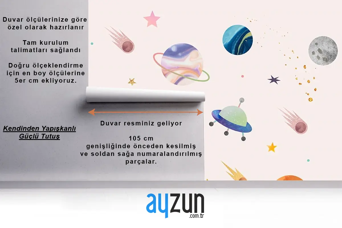 Pembe Zemin Üzerinde Gezegenler Çocuk Odası Duvar Kağıdı