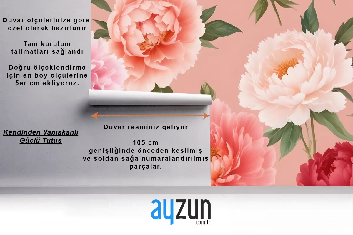 Açık Pembe Antre  Hol  Koridor Duvar Kağıdı Duvarında Yeşil Yapraklı Pembe Ve Şeftali Şakayıkları