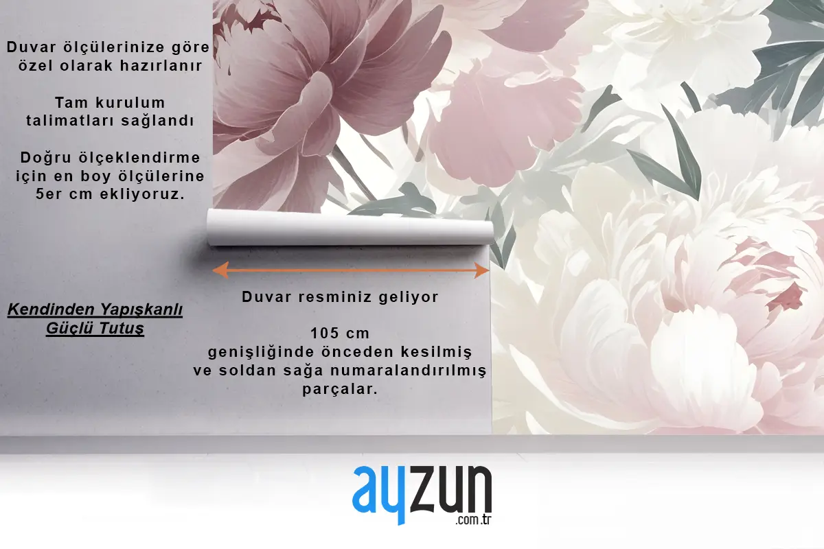 Pembe Ve Beyaz Şakayık Çiçeği Yatak Odası Duvar Kağıdı 