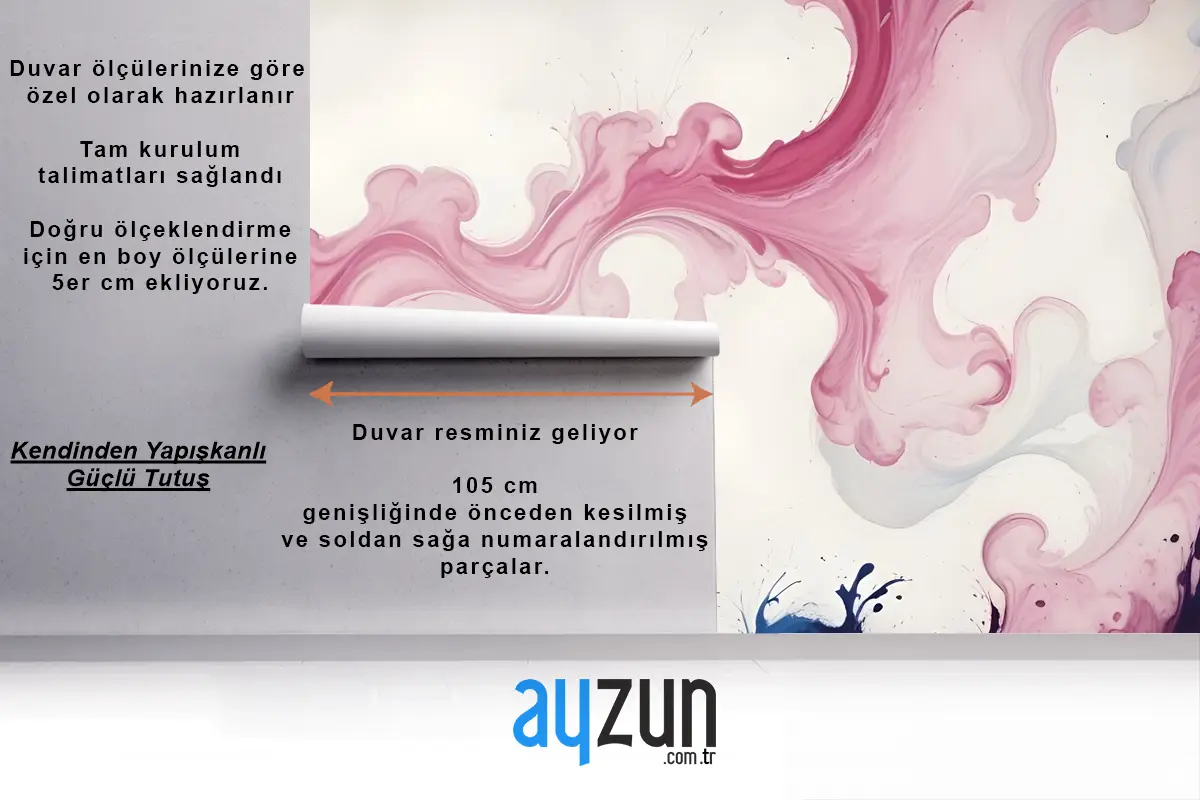 Pembe Mavi Mermer Stil Fırça Duvar Kağıdı 