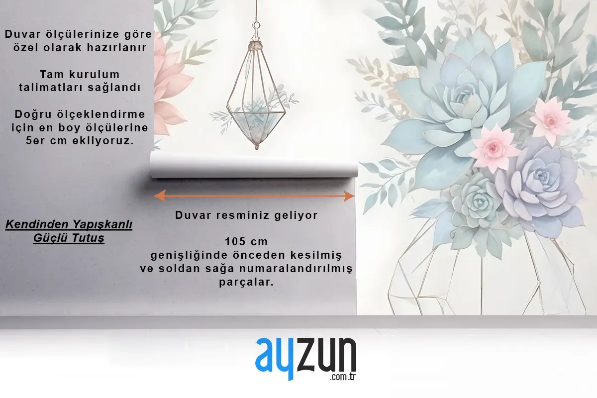 Pembe Mavi Yumuşak Çiçek Duvar Kağıdı 