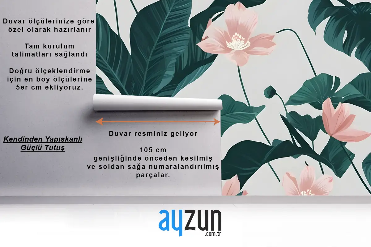 Pembe Çiçek Ve Yapraklar Duvar Kağıdı