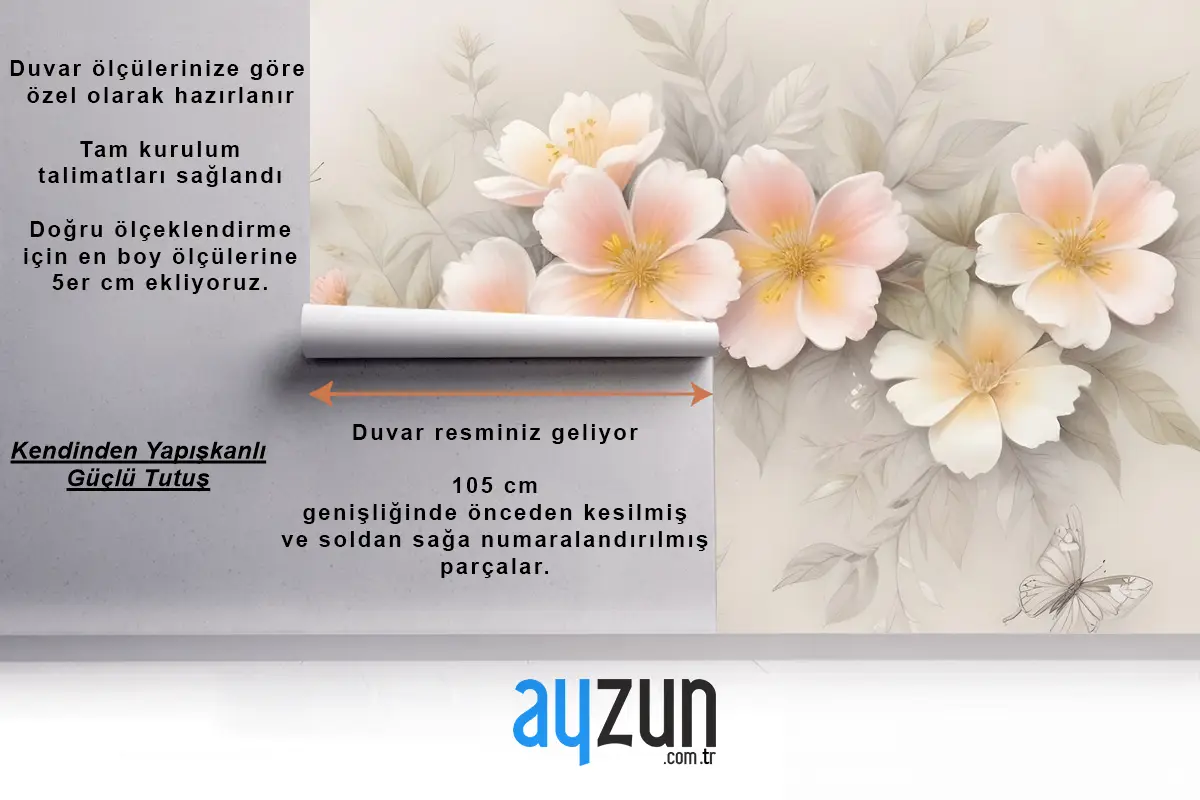 Pembe Çiçek Ve Beyaz Kelebek Duvar Kağıdı 