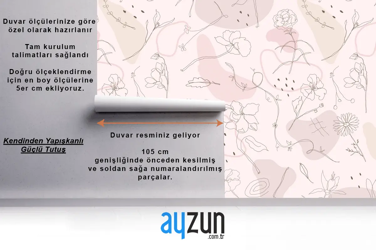 Pembe Çiçek Desenli Çocuk Odası Duvar Kağıdı