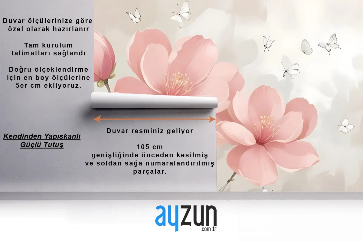 Küçük Kelebekli Pembe Hdrangea Çiçek Duvar Kağıdı
