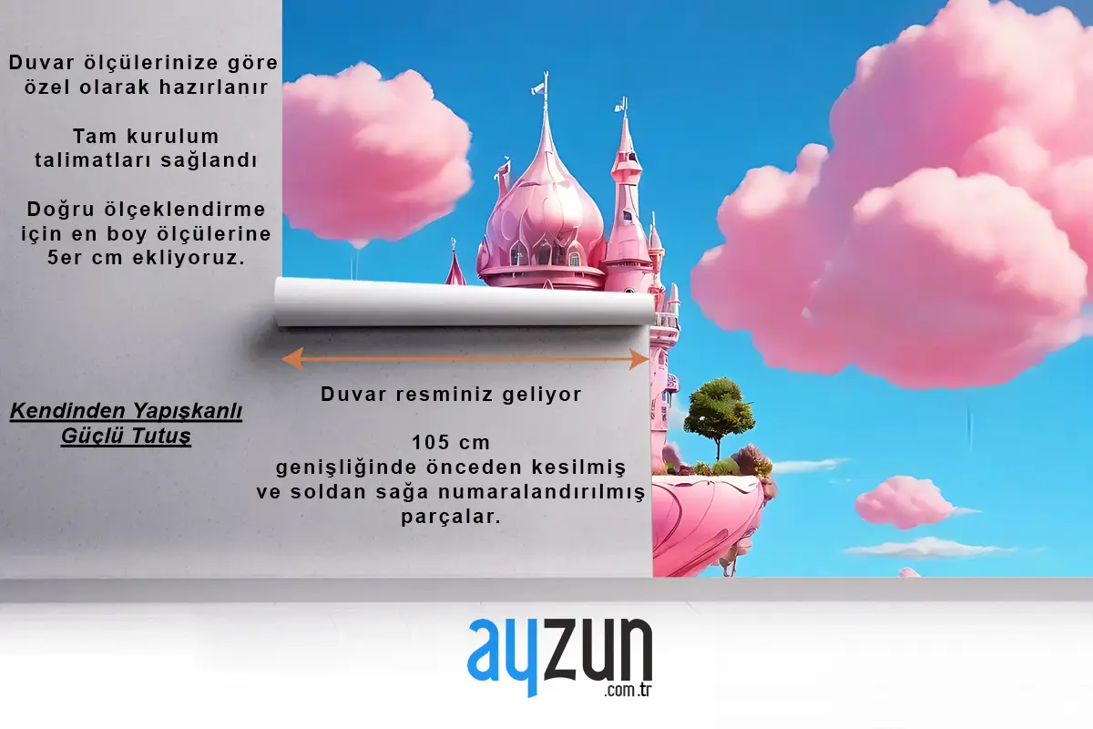 Pembe Sihirli Ev Tasarımı Çocuk Odası Duvar Kağıdı 