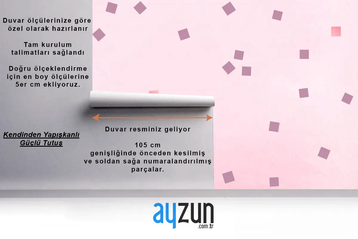 Pembe Kare Puantiyeli Çocuk Odası Duvar Kağıdı