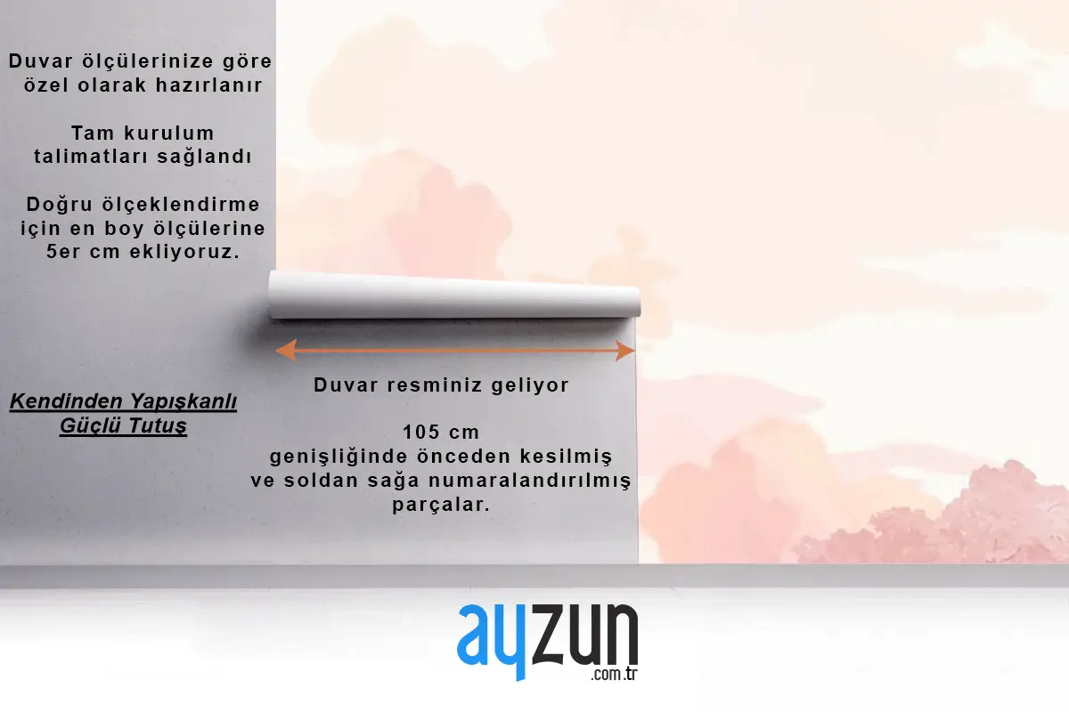 Pembe Ağaçlar Ve Gökyüzü Afiş Çocuk Odası Duvar Kağıdı