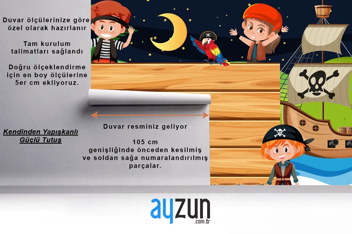 Boş Ahşap Çocuk Odası Duvar Kağıdı Yle Sahilde Gece Sahnesinde Korsan Çocuklar