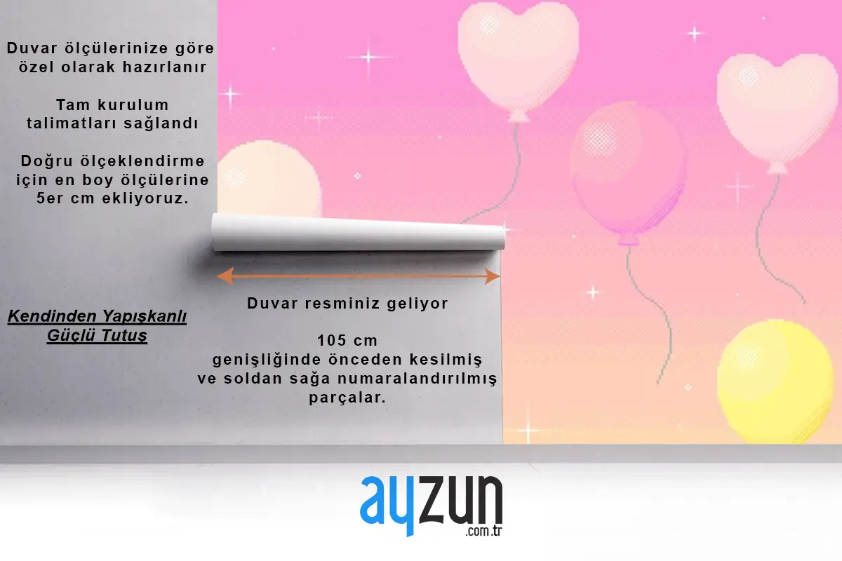 Rüya Gibi Gökyüzünde Uçan Balonların Piksel Sanat Arka Planı Çocuk Odası Duvar Kağıdı