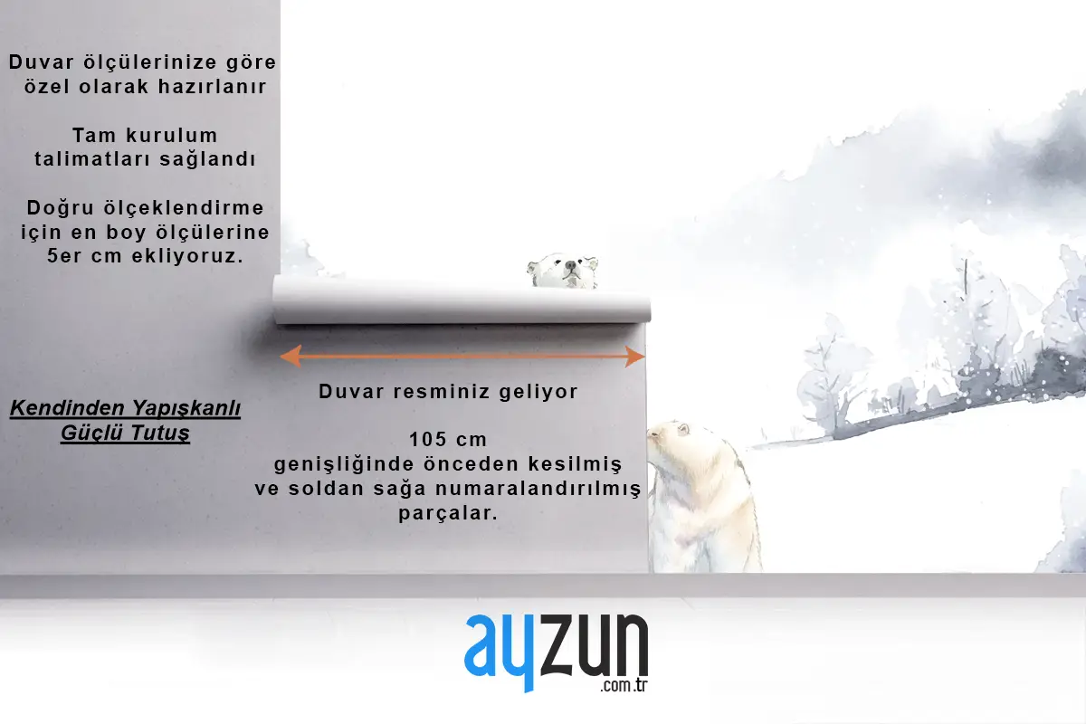 Karda Kutup Ayıları Suluboya Çocuk Odası Duvar Kağıdı 