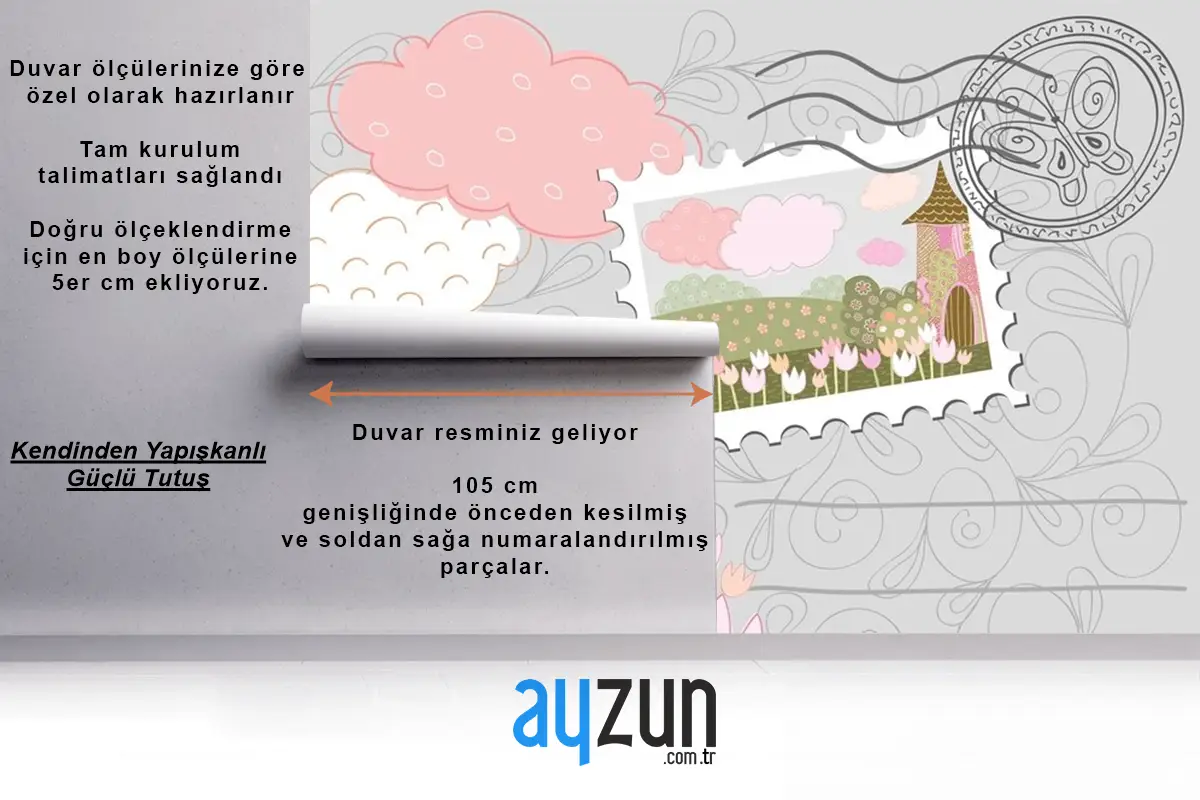 Damgalı Poster Desenli Dekoratif Şehir Çocuk Odası Duvar Kağıdı