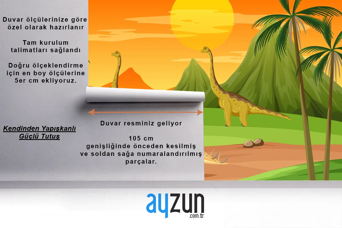 Dinozor Karikatür Çocuk Odası Duvar Kağıdı  Ile Tarih Öncesi Orman