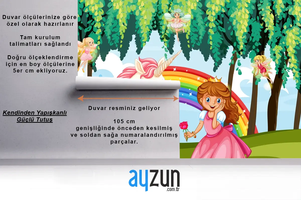 Büyülü Ormanda Prenses Ve Tek Boynuzlu At Arka Plan Çocuk Odası Duvar Kağıdı