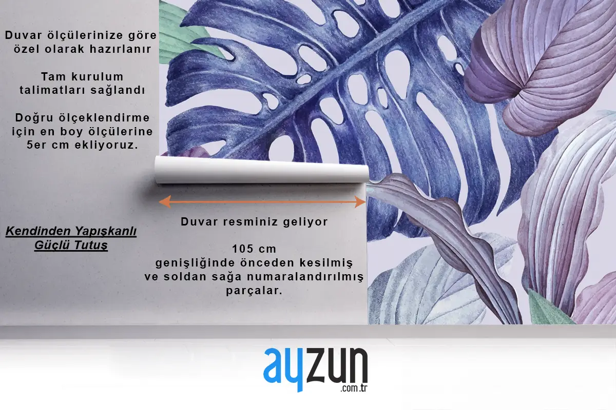 Mor Yapraklı Çerçeve Tasarımı Mutfak Duvar Kağıdı