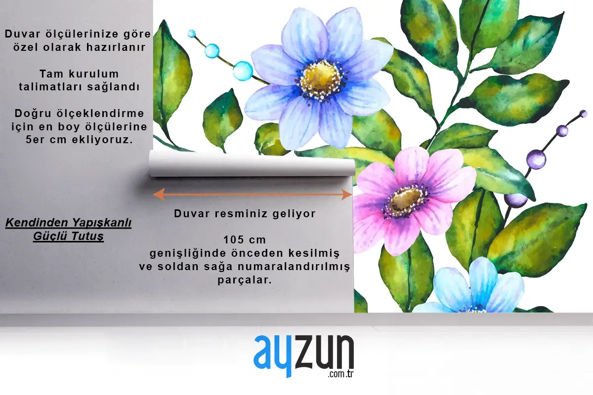 Gerçekçi El Boyalı Çiçek Mutfak Duvar Kağıdı