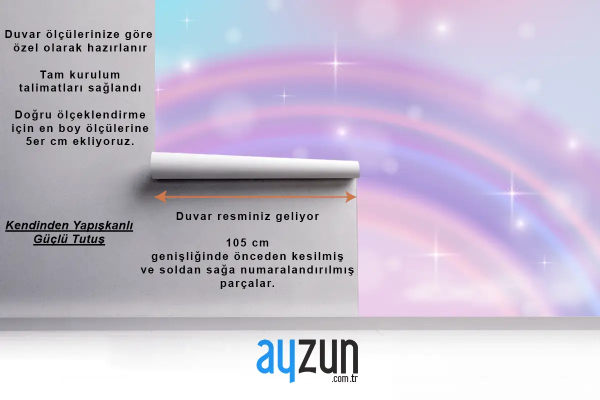 Gerçekçi Gökkuşağı Parıltılı Arka Plan Çocuk Odası Duvar Kağıdı 