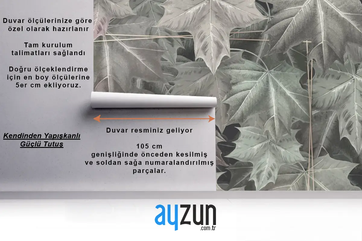 Elle Çizilmiş Sonbahar Akçaağaç Yaprağı Desenli Duvar Kağıdı Duvar Üzerine Dikdörtgen Altın Çerçeve