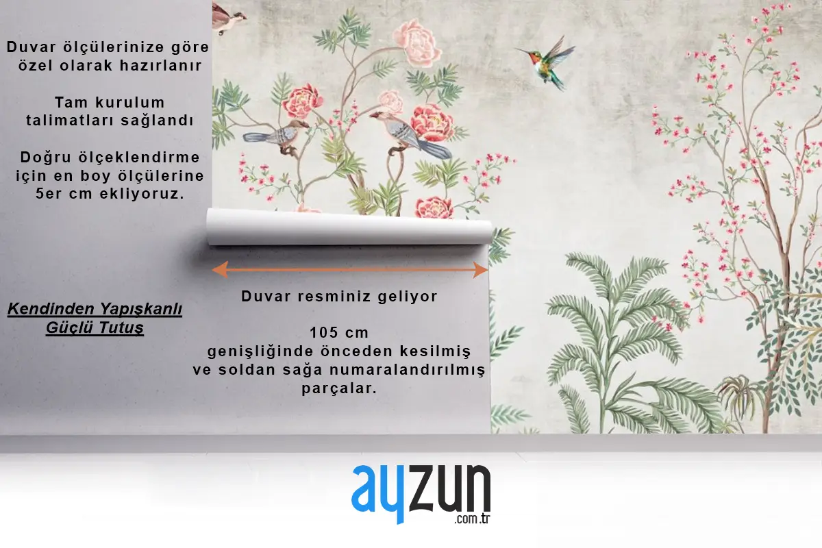 Renkli Ağaç Dalları Ve Çiçekler Tropikal Hayvanlar Duvar Kağıdı