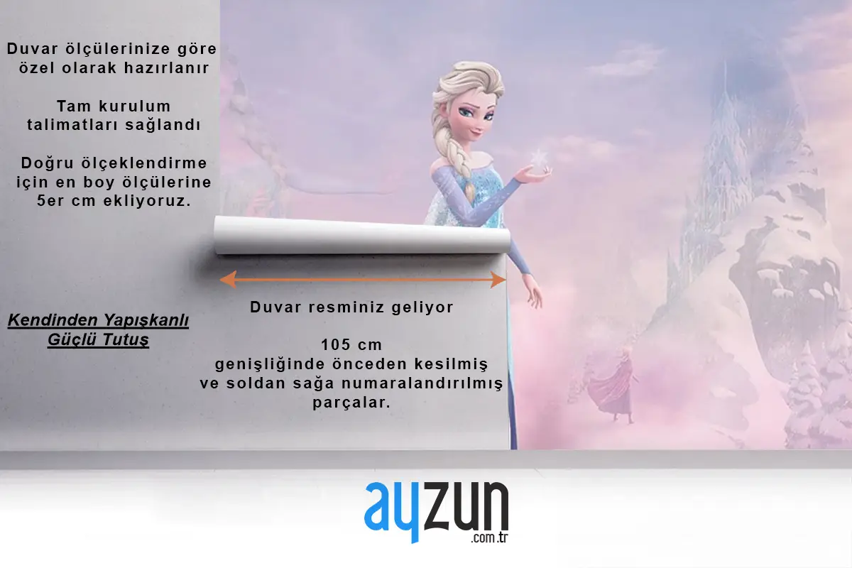 Renkli Bulutlar Arasında Elsa Çocuk Odası Duvar Kağıdı