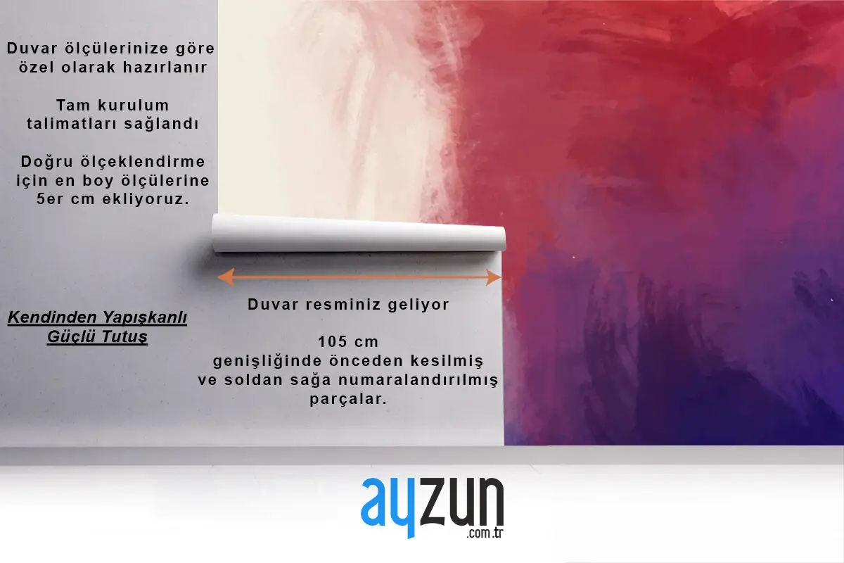 Renkli Elle Boyanmış Arka Plan Bordo Mavi Duvar Kağıdı