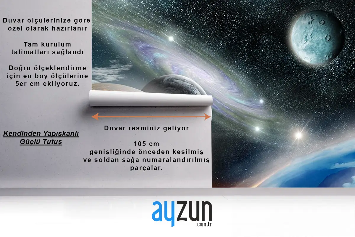 Renkli Galaksi Gezegenler Çocuk Genç Odası Çocuk Odası Duvar Kağıdı