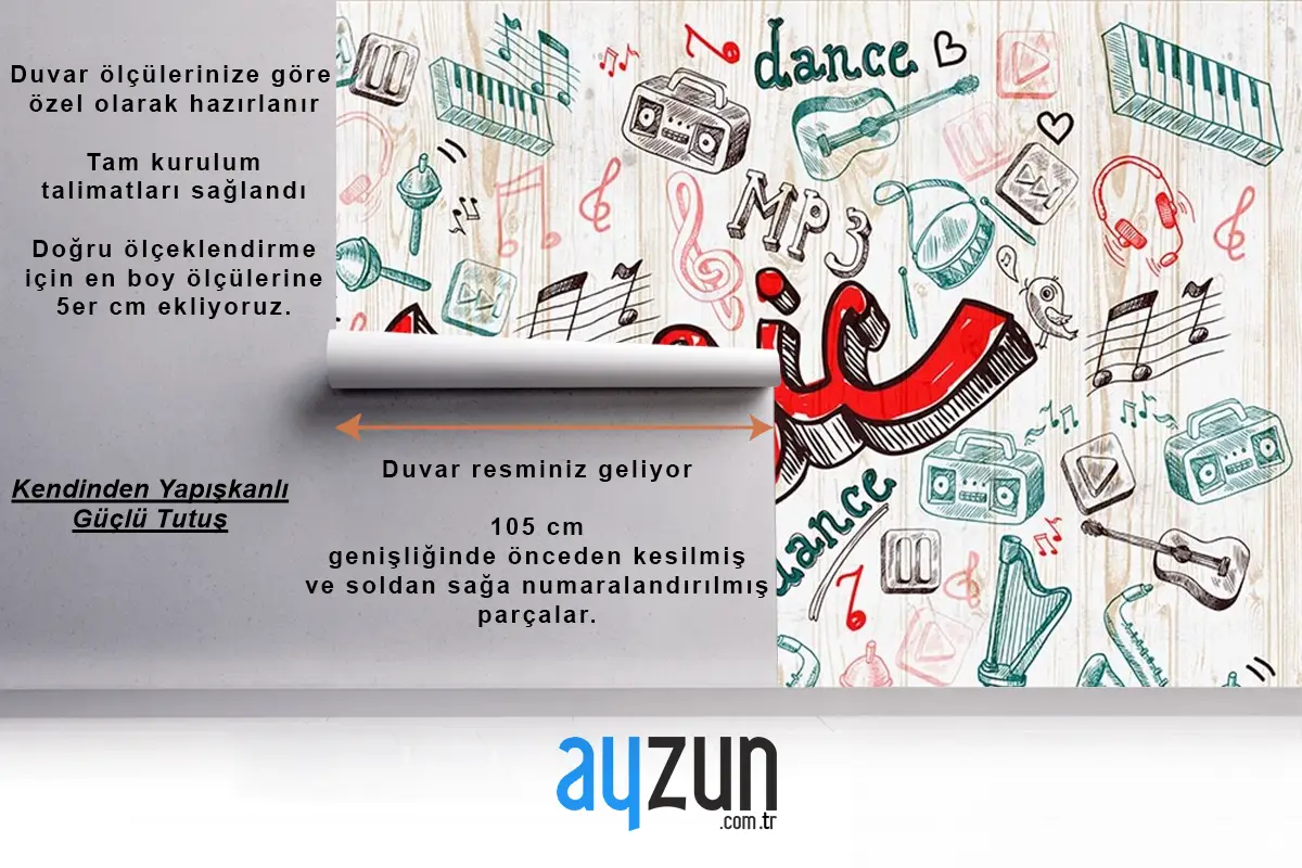 Renkli Müzik Yazısı Ve Şekiller Özel Tasarım Duvar Kağıdı