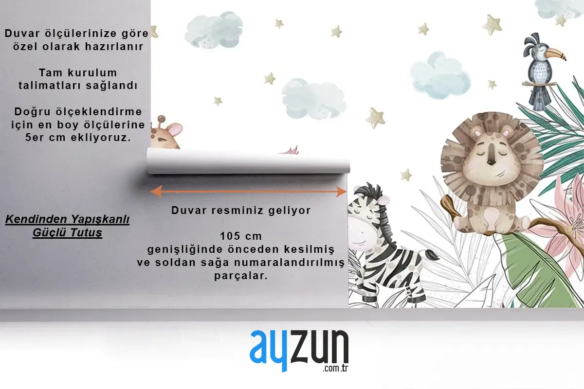 Renkli Yapraklar Sevimli Hayvanlar Çocuk Odası Duvar Kağıdı