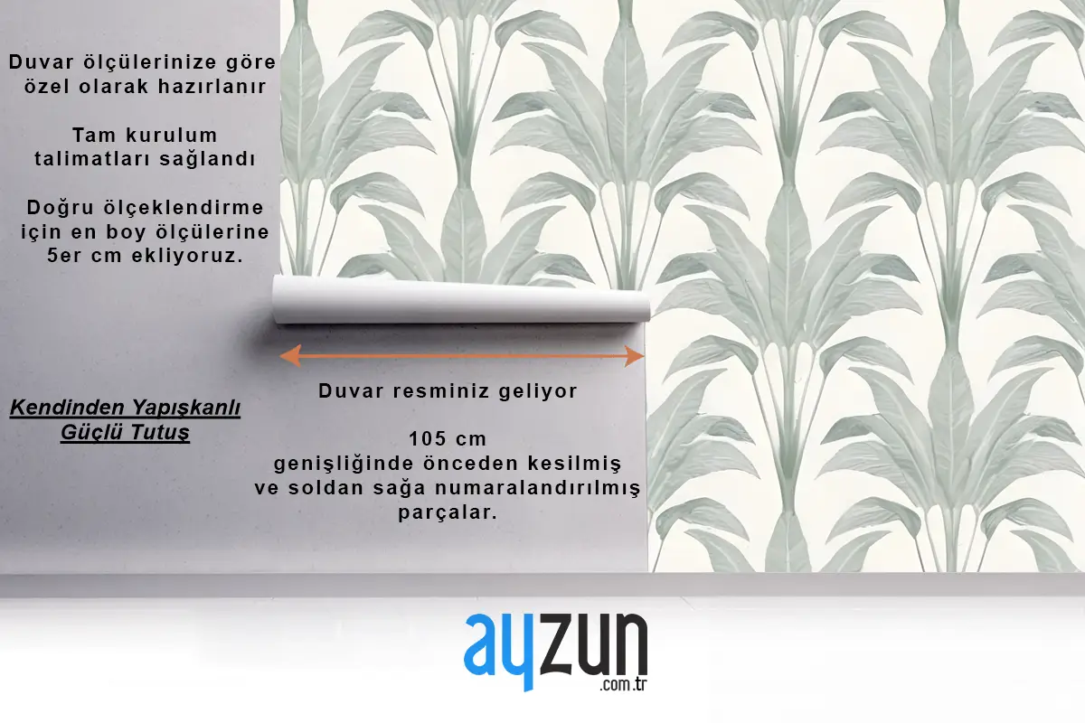 Açık Gri Antre  Hol  Koridor Duvar Kağıdı Duvarında Büyük Yeşil Palmiye Yapraklarının Veya Yapraklarının Tekrarlanan Deseni