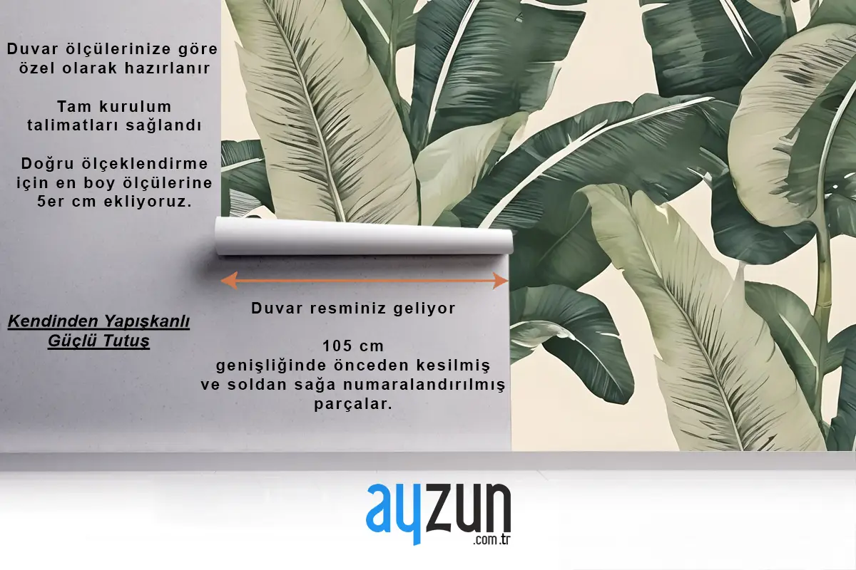 Retro Muz Yaprakları Desen Duvar Kağıdı 