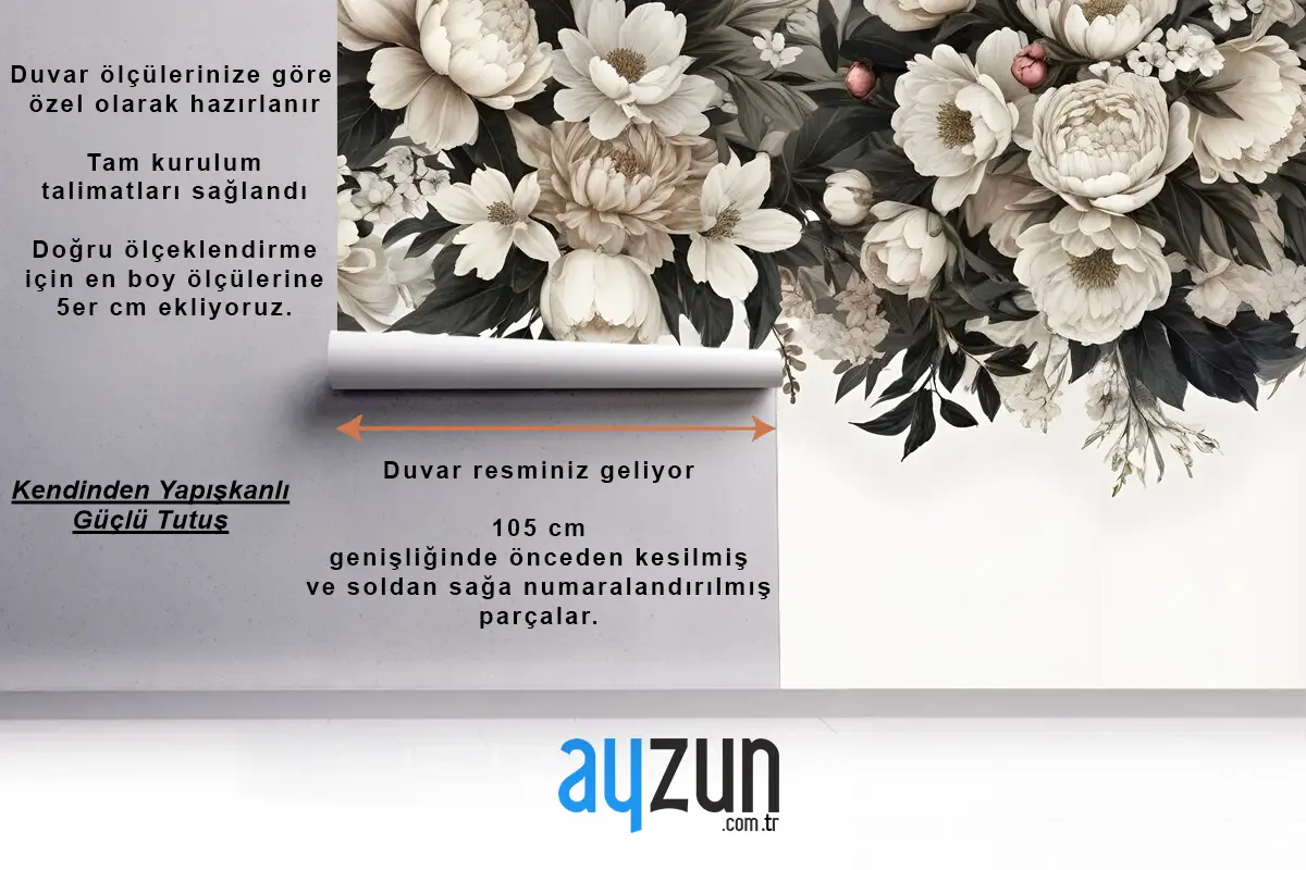 Retro Koyu Beyaz Çiçekler Duvar Kağıdı