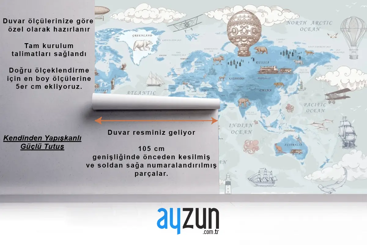 Retro Dünya Haritası Çocuk Odası Duvar Kağıdı