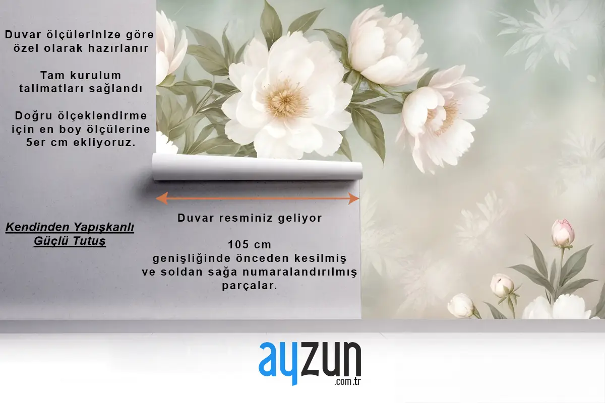 Retro Yağlıboya Beyaz Çiçekler Duvar Kağıdı