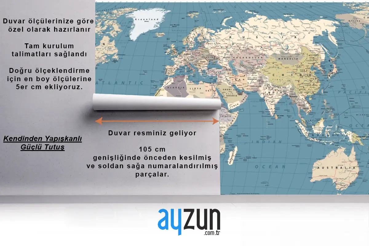 Retro Renkli Dünya Haritası Sınırları Ülkeler Yollar Ve Şehirler Duvar Kağıdı