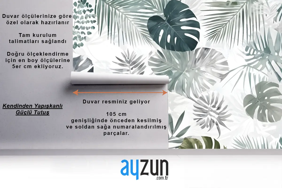 Retro Tropikal Yaprak Desenli Duvar Kağıdı 